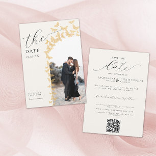 Save The Date Papillons Gold Boho Photo Arch QR Code Mariage