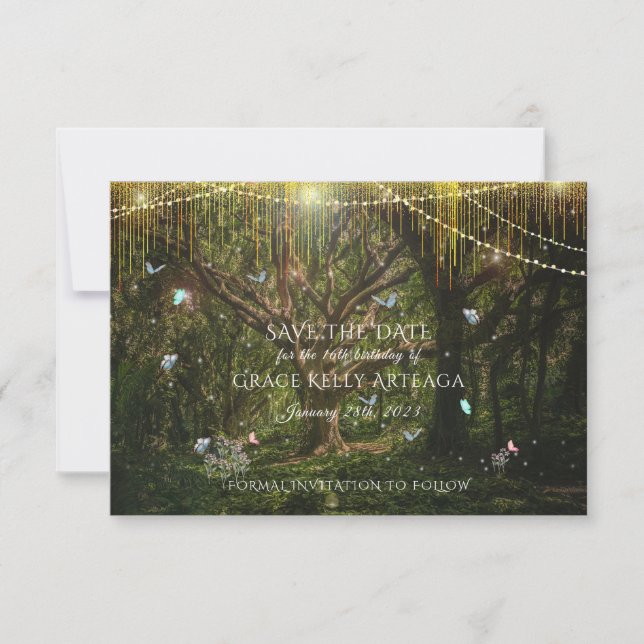 Save The Date Papillons Lumineux Forêt Enchantée (Devant)