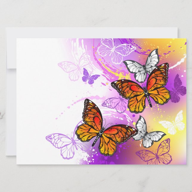 Save The Date Papillons Monarque sur Arrière - plan pourpre (Devant)