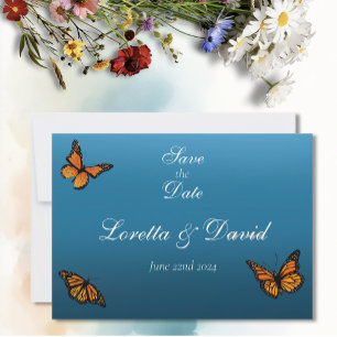 Save The Date Papillons Monarques Ombré Bleu