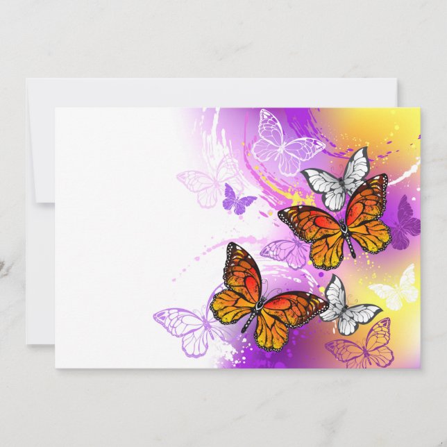 Save The Date Papillons monarques sur fond violet (Devant)