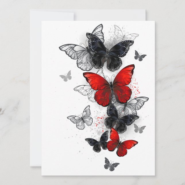 Save The Date Papillons noirs et rouges volants (Devant)