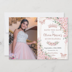 Save The Date Papillons Roses en fleurs de cerisier Quinceañera
