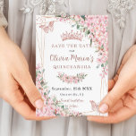 Save The Date Papillons Roses en fleurs de cerisier Quinceañera<br><div class="desc">Personnalisez cette jolie floraison de cerisiers Quinceañera / Sweet 16 anniversaire enregistrer la date facilement et rapidement. Cliquez simplement sur le bouton customiser pour modifier les textes, modifier les polices et les couleurs des polices. Avec de belles fleurs de cerisiers aquarelles, des papillons d'or rose et un cadre géométrique or...</div>