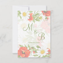 Papillons rouges Marguerites jaunes blancs Fleur W