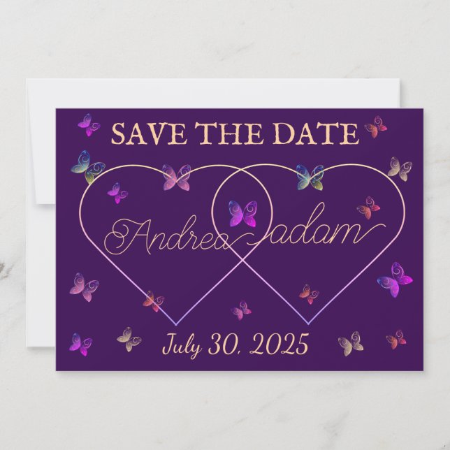 Save The Date papillons volants modernes cœur (Devant)