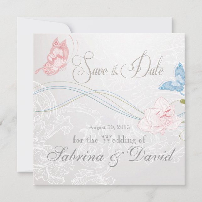 Save The Date Papillons Whimsical et dentelle Enregistrer la dat (Devant)