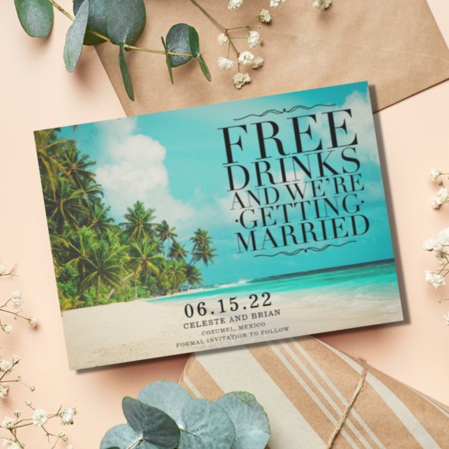 Save The Date Paradis de la Plage des Boissons Gratuits et Drôle (Créateur téléchargé)