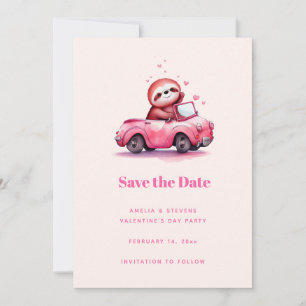 Save The Date Paresseux mignon dans une décapotable rose