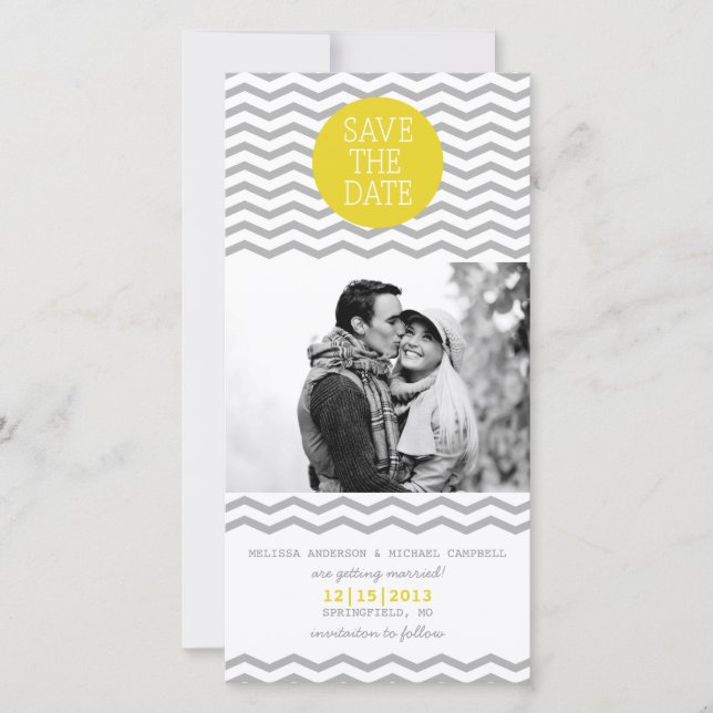 Save The Date Parfait Chevron Jaune & Grey Enregistrer La Date P (Devant)