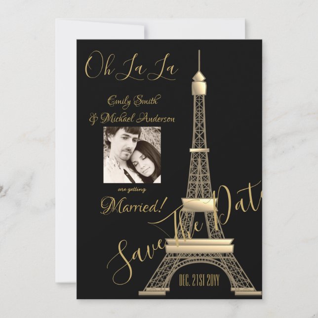 Save The Date PARIS Enregistrer la date - AJOUTER LA PHOTO - OR  (Devant)