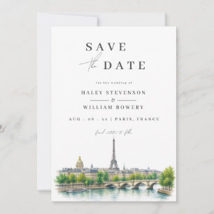 Save The Date Paris France Tour Eiffel Aquarelle Photo Mariage