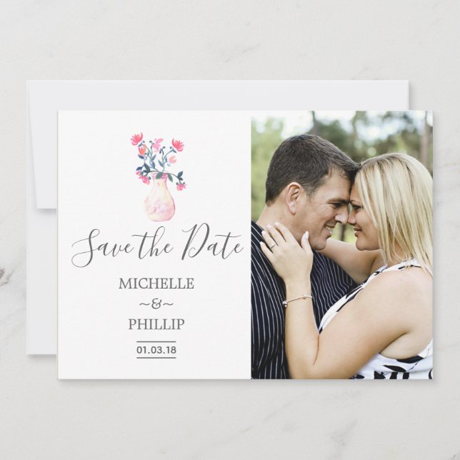 Save The Date Paris Mariage aquarelle fleurie Enregistrer la dat (Devant)