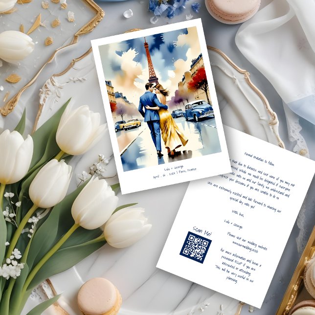 Save The Date Paris Tour Eiffel Colorful Cityscape Wedding (Paris Tour Eiffel Colorful Cityscape Wedding Couple Illustration Save the Dates Cards. )
