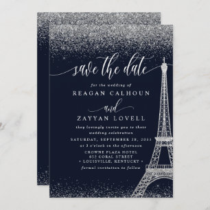 Save The Date Paris Tour Eiffel Marine Argent Économisez La Cart