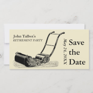 Save The Date Partie de retraite de la tondeuse de pelouse vinta