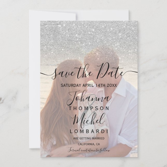 Save The Date Parties scintillant argent ombre photo script enre (Devant)