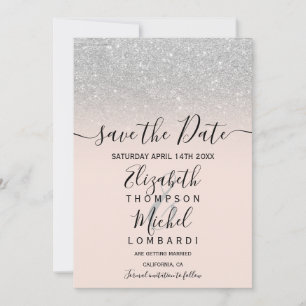 Save The Date Parties scintillant argent ombre script blush enre