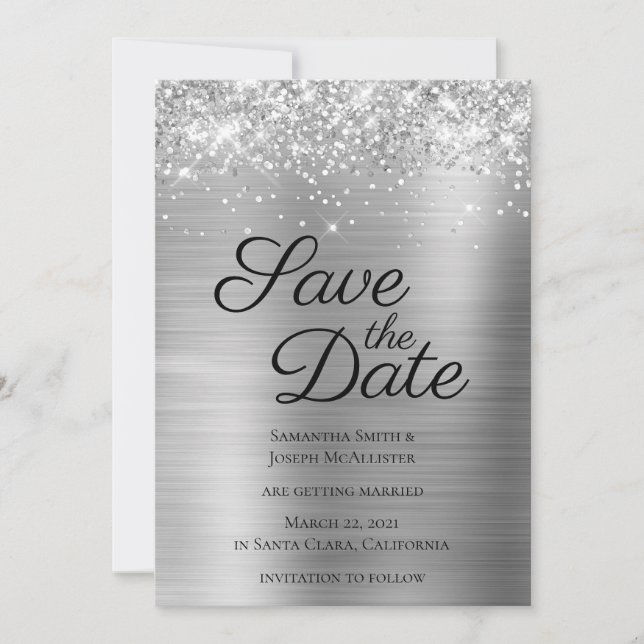 Save The Date Parties scintillant argentée et Ombre Foil (Devant)