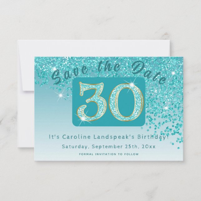Save The Date Parties scintillant bleu Turquoise brillant pour 3 (Devant)
