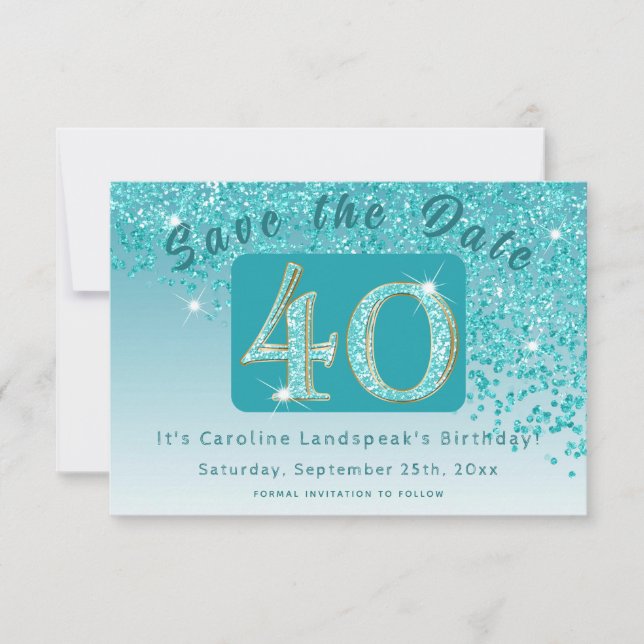 Save The Date Parties scintillant bleu Turquoise brillant pour 4 (Devant)