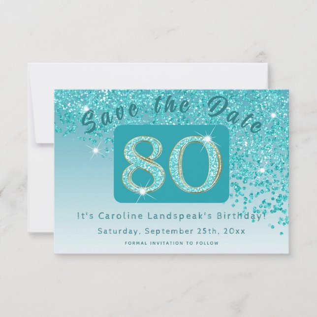 Save The Date Parties scintillant bleu Turquoise brillant pour 8 (Devant)