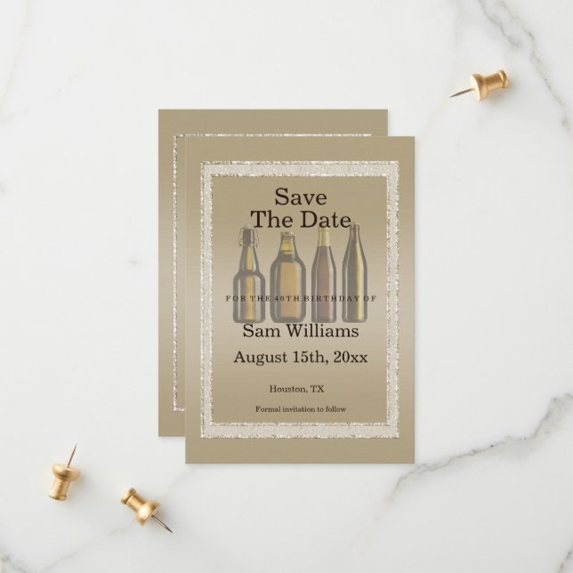 Save The Date Parties scintillant Brown et bières d'anniversaire (Devant/Arrière en situation)
