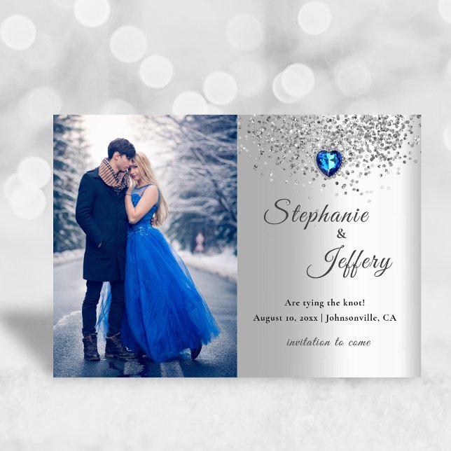 Save The Date Parties scintillant Coeur Bleu Argent Enregistrer  (Créateur téléchargé)