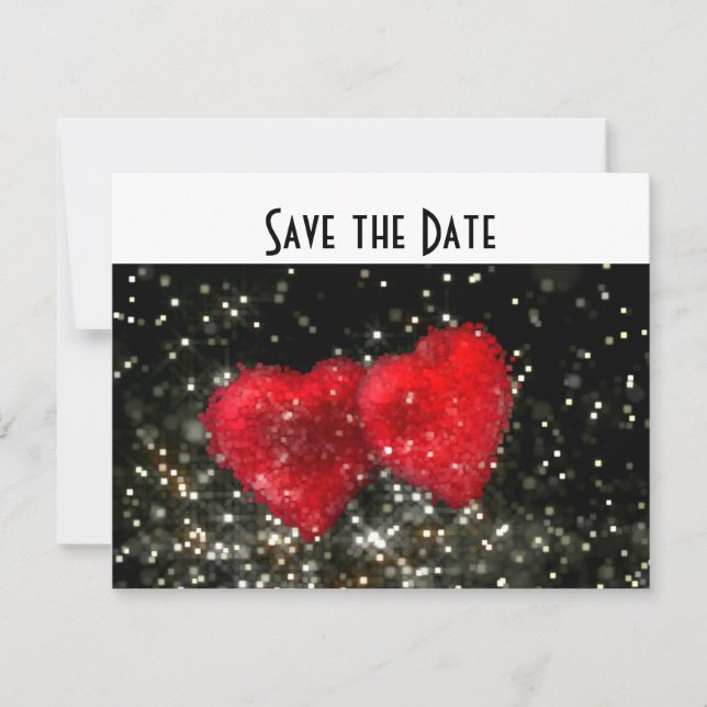 Save The Date Parties scintillant Coeurs Mariages rétro / Maison (Devant)