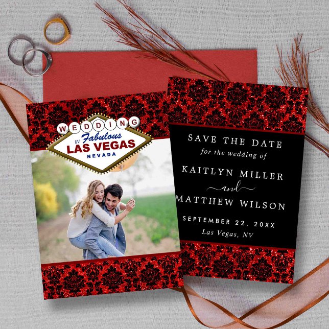 Save The Date Parties scintillant Damask Las Vegas Photo Enregis (Créateur téléchargé)