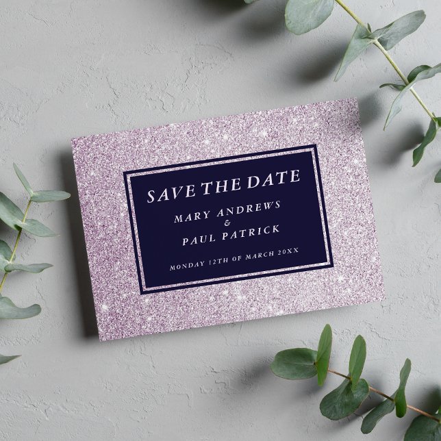 Save The Date Parties scintillant de glam lavande bleu marine En (Navy blue lavender glam glitter Save The Date )