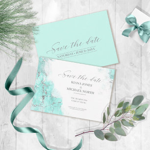 Save The Date Parties scintillant de marbre Mariage Turquoise Si