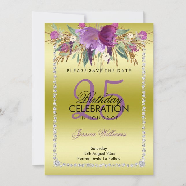 Save The Date Parties scintillant Diamond Classy Fleurs d'aquare (Devant)
