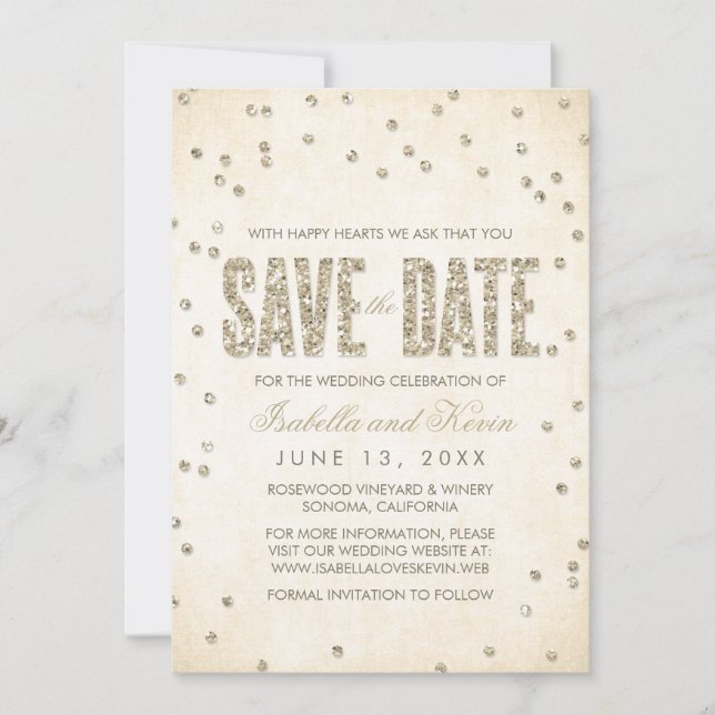 Save The Date Parties scintillant d'or Look Confetti Dots Enregi (Devant)