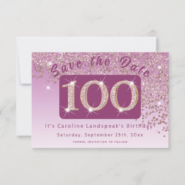 Save The Date Parties scintillant d'or Rose brillante pour 100e  (Devant)