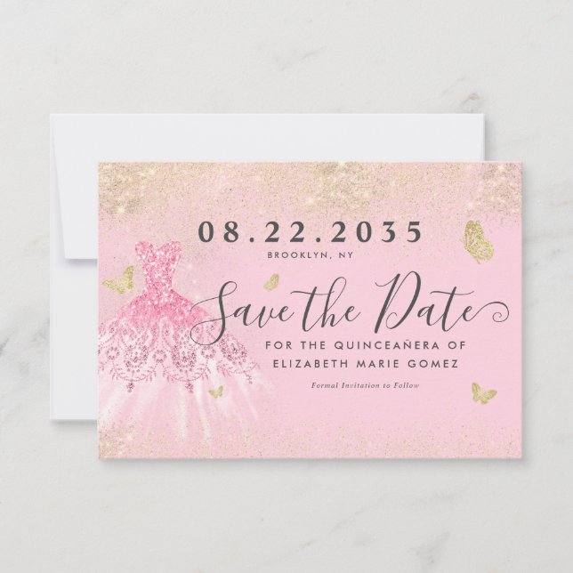 Save The Date Parties scintillant d'or rose vif moderne Gown Qui (Devant)