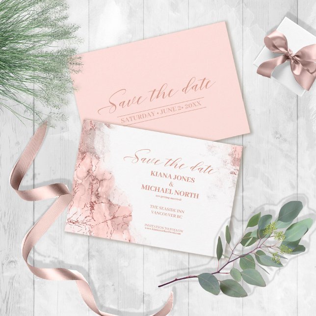Save The Date Parties scintillant en marbre Mariage Rose Gold ID (Créateur téléchargé)
