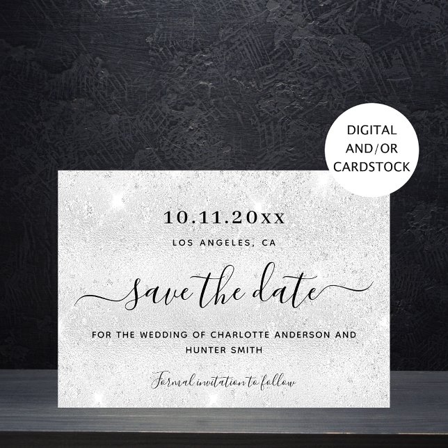 Save The Date parties scintillant mariage argent élégant moderne (Créateur téléchargé)