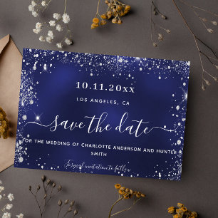 Save The Date parties scintillant marine mariage bleu argent