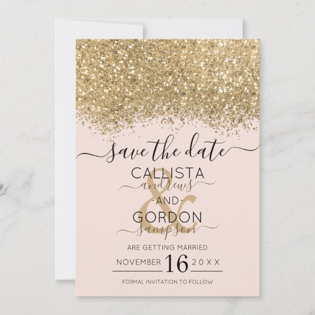Save The Date Parties scintillant moderne de luxe rose or Mariag (Devant)