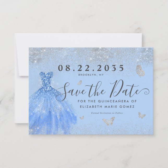Save The Date Parties scintillant moderne Dusty Blue Silver Gown (Devant)