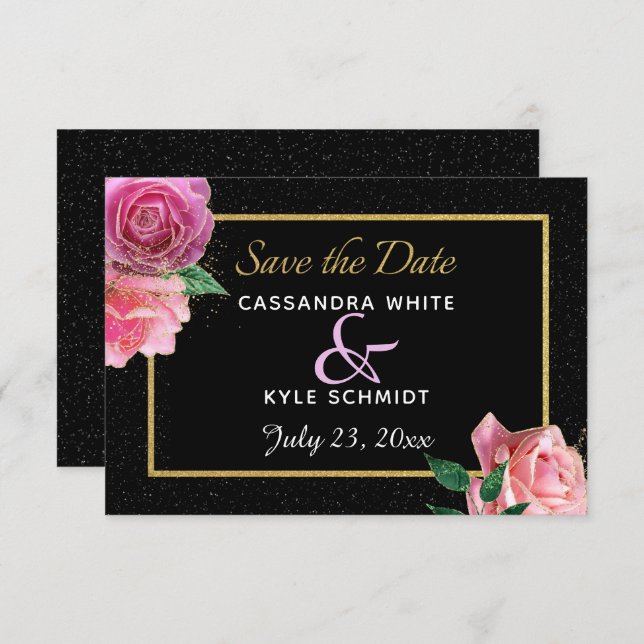 Save The Date Parties scintillant noire et noire et Mariage Rose (Devant / Derrière)