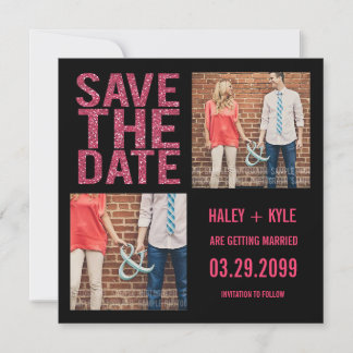 Save The Date Parties scintillant noire et rose Enregistrer la d
