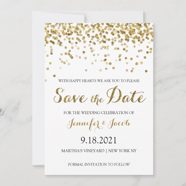 Save The Date Parties scintillant Or Confetti Enregistrer La Dat (Devant)