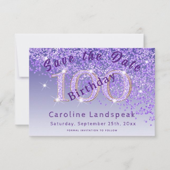 Save The Date Parties scintillant pourpre en chute pour 100e ann (Devant)