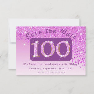 Save The Date Parties scintillant rose brillant pour 100e annive