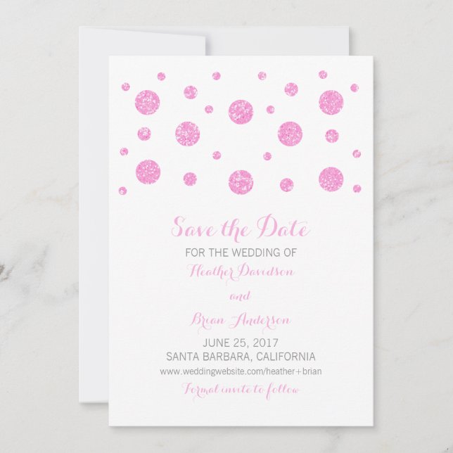 Save The Date Parties scintillant rose Confetti Enregistrer la d (Devant)