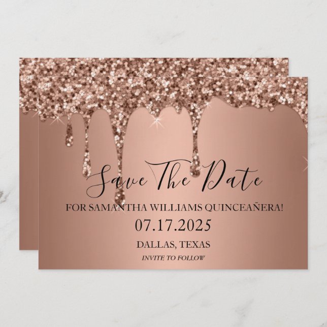 Save The Date Parties scintillant rose Gold Sparkle perche Quint (Devant / Derrière)