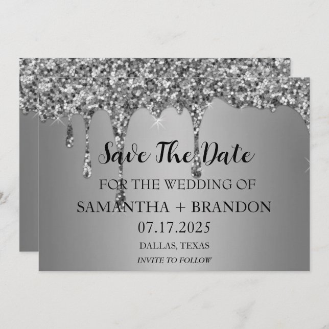 Save The Date Parties scintillant Silver Sparkle Drivers Mariage (Devant / Derrière)