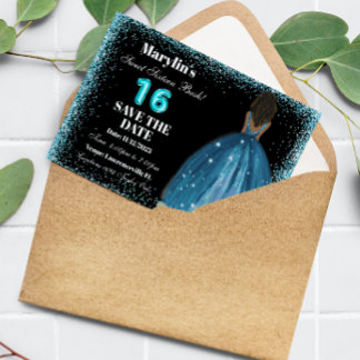 Save The Date Parties scintillant Turquoise Princess Sweet 16 Fo